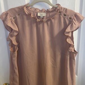 LOFT Red and White Ruffle Top